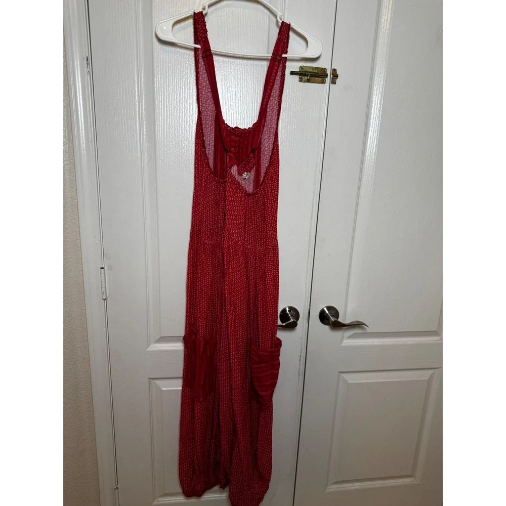 Intimately Free People Red Patterned Full Bloom Harem Jumpsuit Boho Size Medium